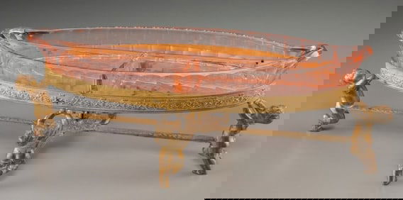 A Continental Etched Glass And Gilt Metal Serving Dish,