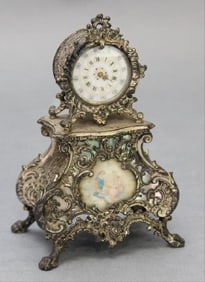 Miniature Austrian Viennese Enamel And 800 Silver Clock