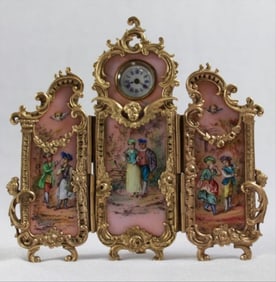 Large Viennese Austrian Enamel 3 Panel Screen Clock