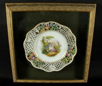 19Th Century Reticulated Framed Dresden Plate