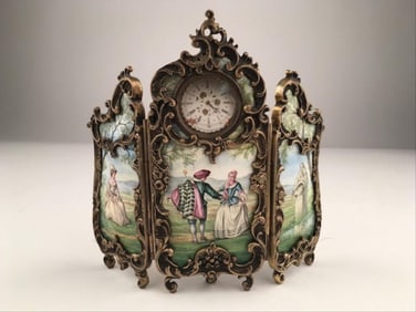 Antique French Enamel Three Hindged Screen