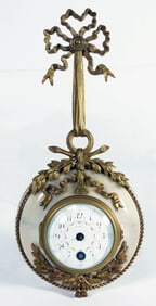 French Miniature Bronze And Marble Cartel Clock