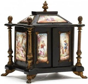 A 19Th C. Austrian Vienna Viennese Enamel Ebonized Wood Jewelry Casket Box