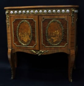 Inlaid French Style Chest With Porcelain Mounts