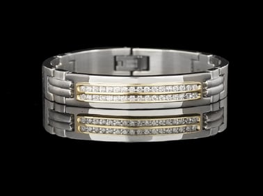 14K Yellow Gold/Stainless Steel And Diamond Bracelet