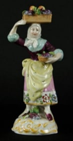 Dresden Figure Of Woman With Basket Of Fruit