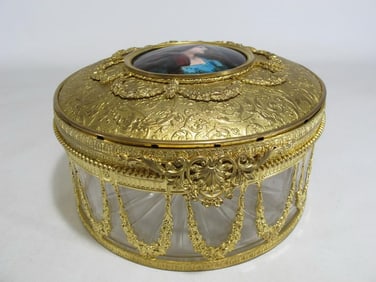 Antique French Gilt Bronze, Crystal & Enamel Box