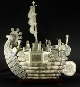 Chinese Carvedbone Phoenix Boat