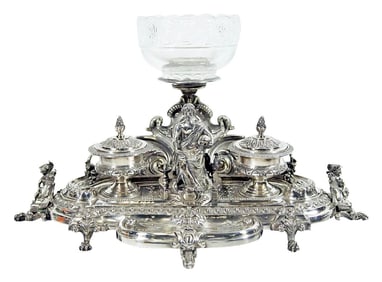 French Silver Ink Stand With Figure Of Aristotle