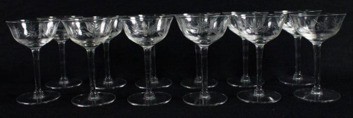 Etched Wine Glasses, 12 Pcs