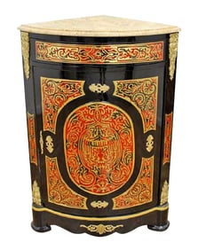 Pair Of Boulle Style Marble Top Corner Cabinets