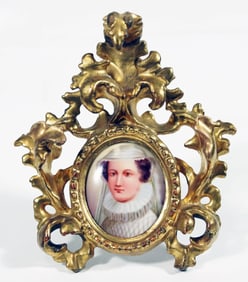 German Hand Painted Gilt Framed Porcelain Plaque