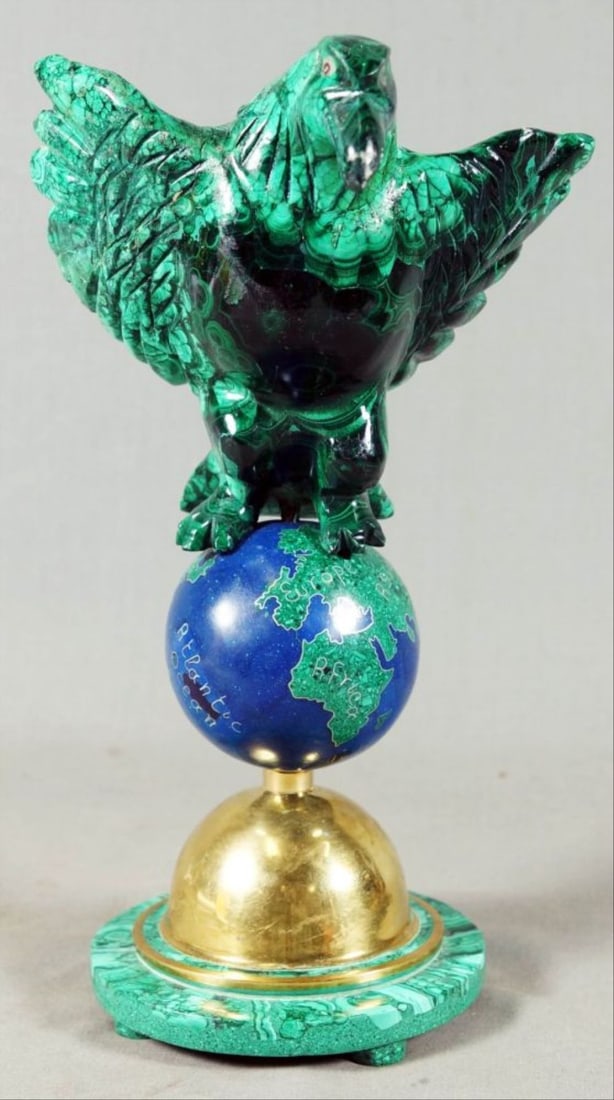 Russian Malachite And Bronze Eagle: 12.5" H 6" Base