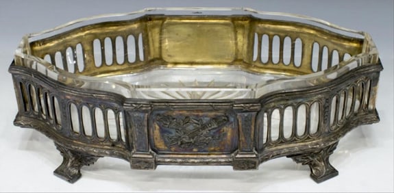 Antique Silverplated Openworked Centerpiece W/ Glass