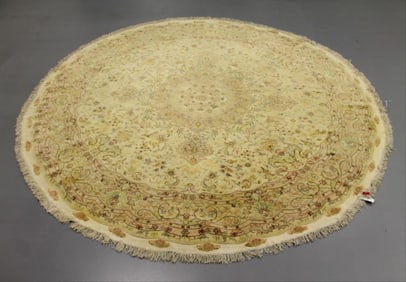 Hand Knotted 8.5' Persian Tabriz Round with Silk Rug