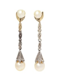 A Pair Of White Gold And Cultured Pearl Earclips,