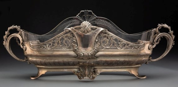 German Silver-Plated Metal Centerpiece With Glas