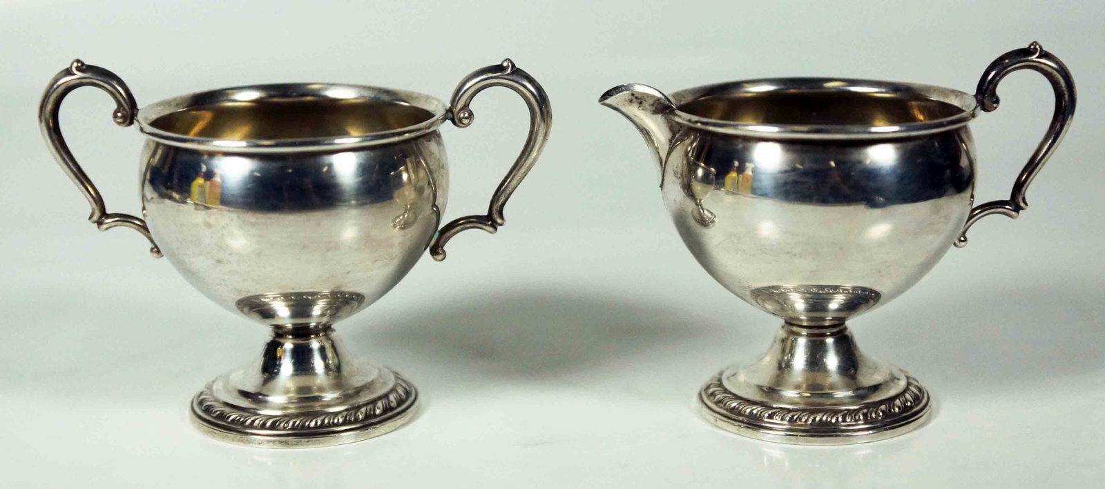 Sterling Sugar And Creamer: 5" W 3" H 3" D 7.7 Oz