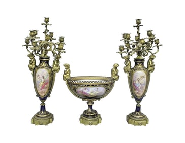 3 Piece 19Th Century Sevres Candelabra Set