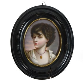 Antique Kpm Style Porcelain Portrait Plaque
