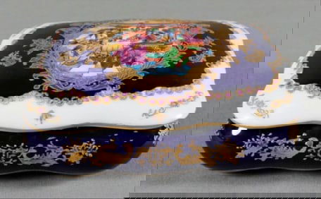 Antique 6.75" Sevres Style Cobalt Blue Trinket Box