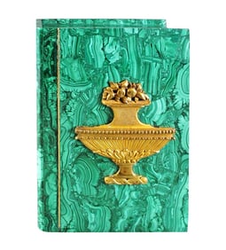 A Russian Malachite And Dore Bronze Book Shaped Box