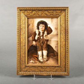 Kpm Porcelain Plaque, Little Shepherd Boy