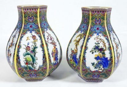 Pair Of Chinese Porcelain Hexagonal Vases