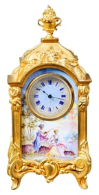 Royal Vienna Style Gilt Porcelain Clock Courtship Scene