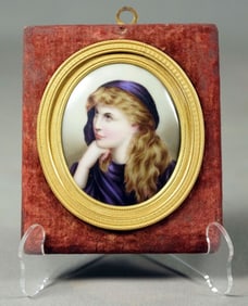 Framed Kpm Plaque Of Women With Purple Shawl