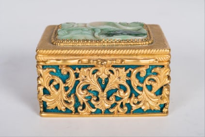 .800 Gilt Silver & Jade Box