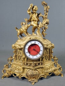 Boy And Dog Bronze Mantel Clock