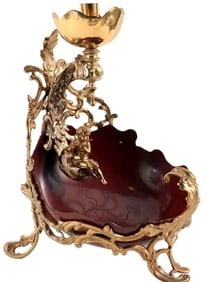 French Antique Circa 1900 Bronze Card Receiver Candle holder with Putti