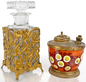 French Vessel and Stoppered Glass Bottle