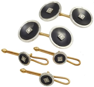 Krementz Art Deco Diamond, Onyx, Platinum, 14k Dress