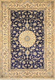 An original Habibian Hand Knotted Wool & Silk Persian Nain Carpet Rug 7.75 x 5.25 FT