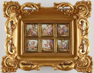 Group of six Antiques 19th C. French Enamel Miniatures on Copper Plaque