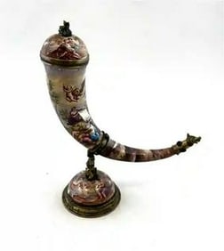 19th C. Austrian Vienna Viennese Enameled Horn of Plenty