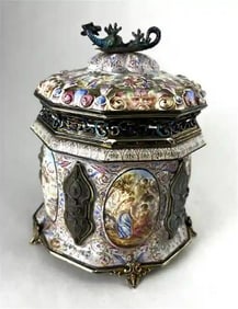 Rare 19th C. Austrian Vienna Viennese Enameled Humidor Box
