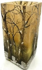 Daum Nancy Winter Scene Tree Tall Glass Vase