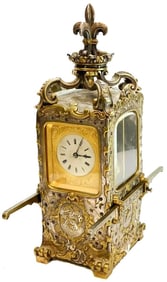 Exquisite Large 11" 19th Century Antique French Gilt Silvered Bronze Carriage Clock Sedan Chair