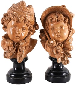 Pair of Antique 19th Century French Busts of Children Signed E. Guillemin