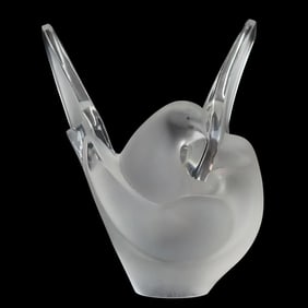 Lalique Frosted Crystal "Sylvie" Flower Frog / Vase