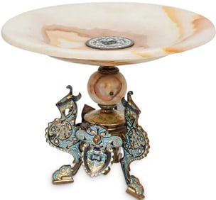 Antique Alabaster & Champleve Centerpiece