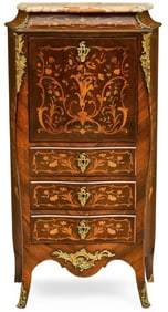 A Louis XV Style Marble Top Gilt Bronze and Mahogany Secr?taire ? abattant Fall Front Desk