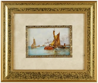 KPM Berlin German Harbor Scene Porcelain Plaque