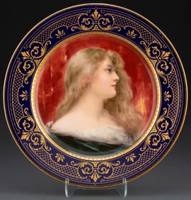 10 1/4" Antique Royal Vienna Austrian Partial-Gilt Hand-Painted Porcelain Cabinet Plate