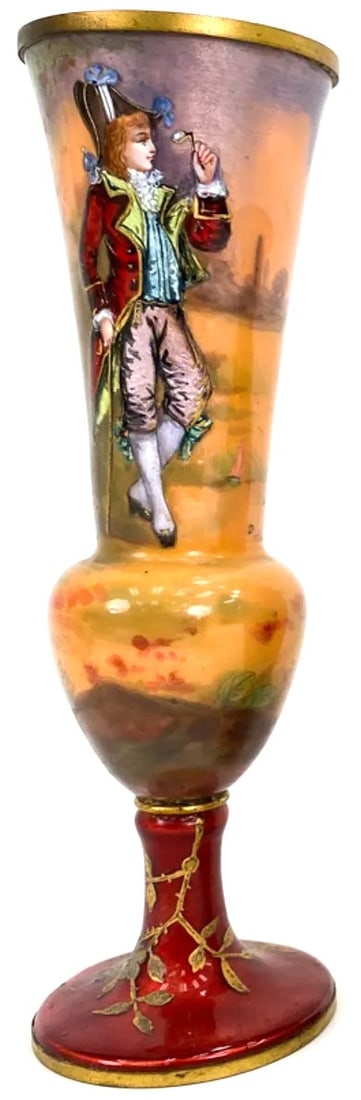 Antique French Limoges Enameled Foil Over Copper Cabinet Vase (1 of 3)