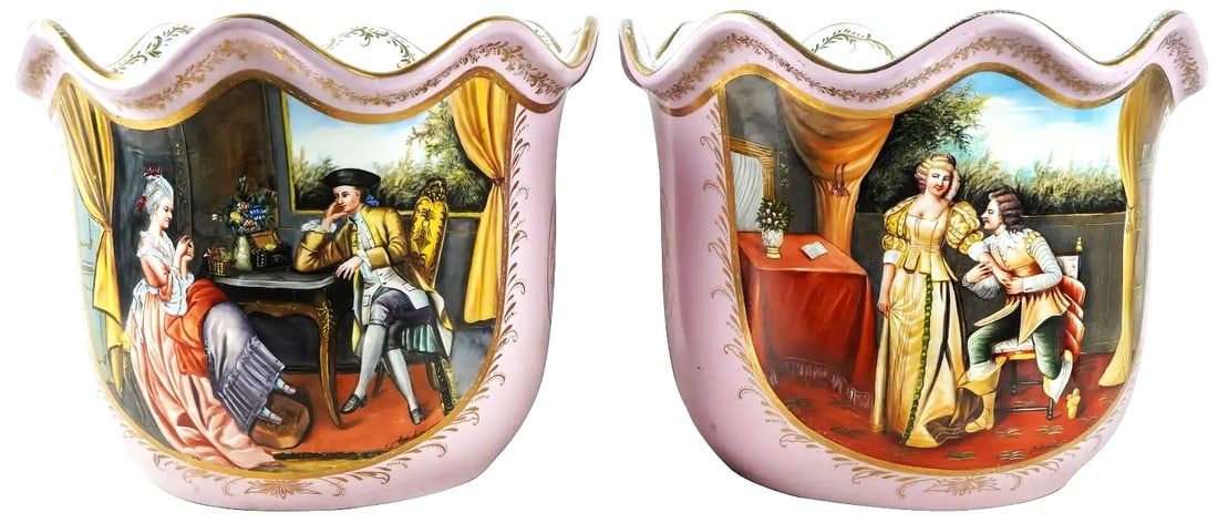 Pair Of Large Sevres Style Porcelain Cachepots Vases Jardini?res (1 of 11)