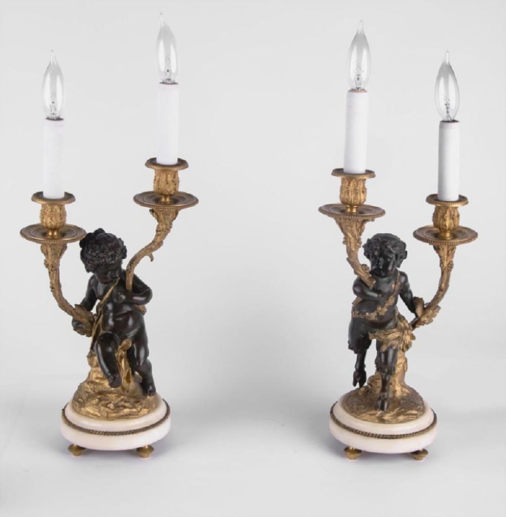 Pair Of 19Th C. French Bronze & Marble Figural (1 of 8)